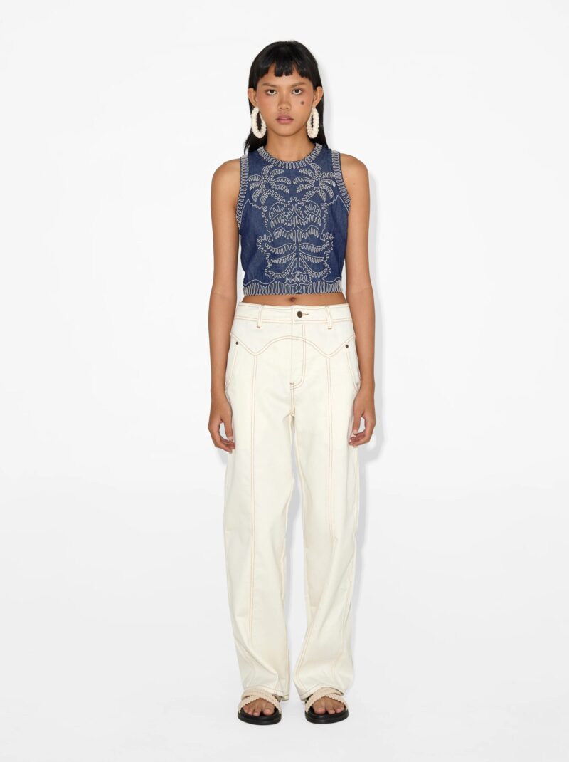 Embroidered Denim Crop Top