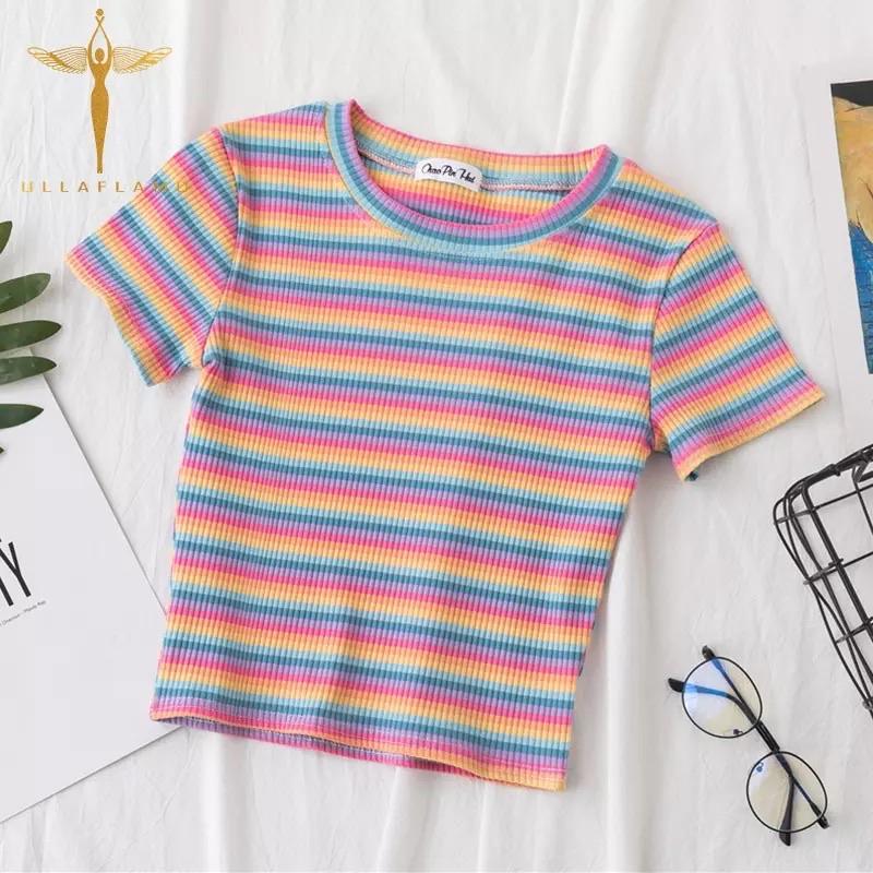 Colorful Striped Ribbed Top